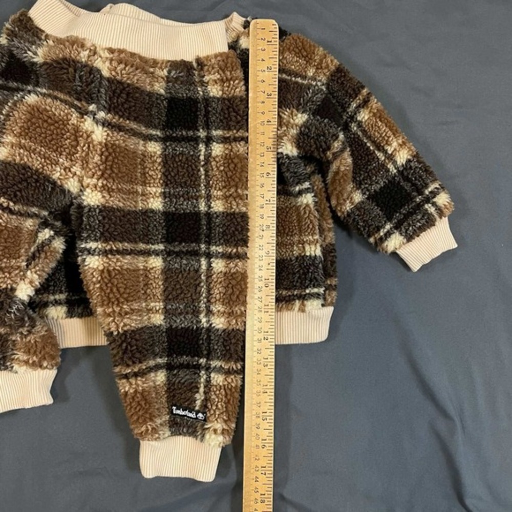 Timberland Kids 12M Brown Plaid Sherpa Fleece Sweatshirt and Pants‎ Set - Picture 6 of 7